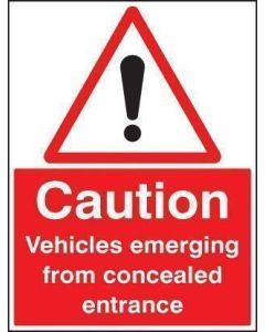 Caution Vehicles Emerging from Concealed Entrance Signs | 450mm x 600mm | Rigid Plastic