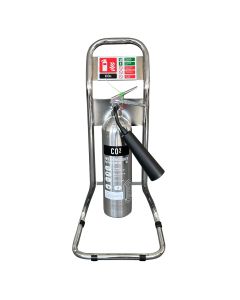 Single Polished Stainless Steel Fire Extinguisher & Stand Bundle Deals | 2kg CO2