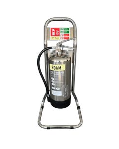 Single Polished Stainless Steel Fire Extinguisher & Stand Bundle Deals | 6 Litre Foam