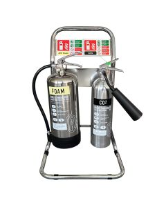 Double Polished Stainless Steel Fire Extinguishers & Stand Bundle Deals | 6L Foam & 2kg CO2