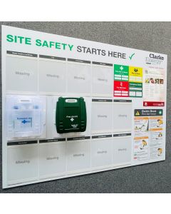 Construction Site Safety Information Notice Board with First Aid and Eye Wash Station