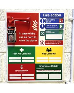 Emergency Gas Horn Board with Fire Action Notice, First Aid & Site Contacts