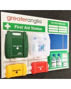 Branded First Aid Station with additional clip board for inspection records