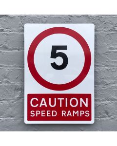 5mph Caution Speed Ramp Sign 350mm x 500mm in 3mm Dibond - Wall Mounted