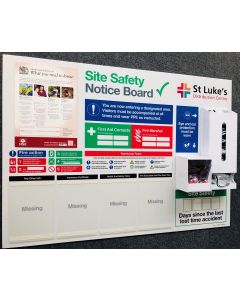 Warehouse Safety Notice Board with Safety Glasses and Ear Plug Dispensers