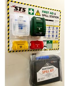 Complete First Aid Point & Spill Station with 50 Litre Maintenance Spill Kit