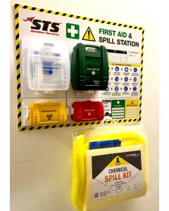 Complete First Aid Point & Spill Station with 50 Litre Chemical Spill Kit