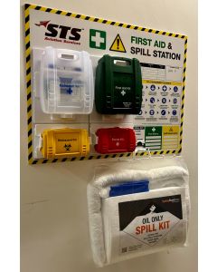 Complete First Aid Point & Spill Station with 50 Litre Oil Only Spill Kit