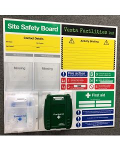 Construction site safety board with briefing area