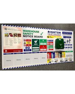 Warehouse Health & Safety Information Board with Focus on Manual Handling and Forklift Safety