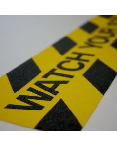 High Visibility Anti-Slip Stair Treads with 'Watch Your Step' message 150 x 610mm