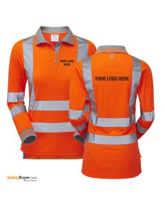 PULSAR® PR703 | ADD YOUR LOGO | Ladies Rail Spec High Visibility Long Sleeved Polo Shirt - Orange