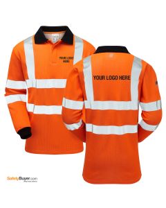 PULSAR® PRARC21 | ADD YOUR LOGO | Rail Spec FR-AST-ARC High Visibility Long Sleeved Polo Shirts - Orange