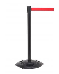 Retractable Barrier 4.9m Black Post & Red Belt