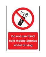 Do Not Use Hand Held Mobiles Whilst Driving Safety Signs | 75mm x 100mm | Self Adhesive Vinyl