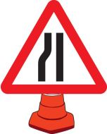 Road Narrowing Left Cone Sign | 750mm Triangle | Reflective Polypropylene